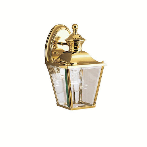 Kichler Bay Shore 10in 1-Light Outdoor Wall Sconce | Traditional Polished Brass and Clear Beveled Glass | Covered Patio & Entryway | Model 9711PB