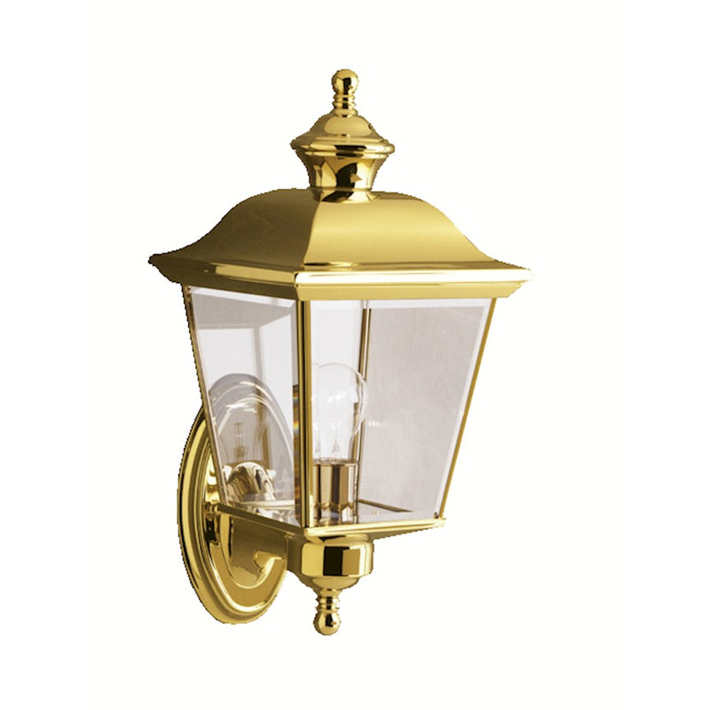 Kichler Bay Shore 1-Light Outdoor Wall Sconce | Traditional Polished Brass Clear Beveled Glass | Covered Patio & Entryway | 7 x 16 in | Model 9712PB