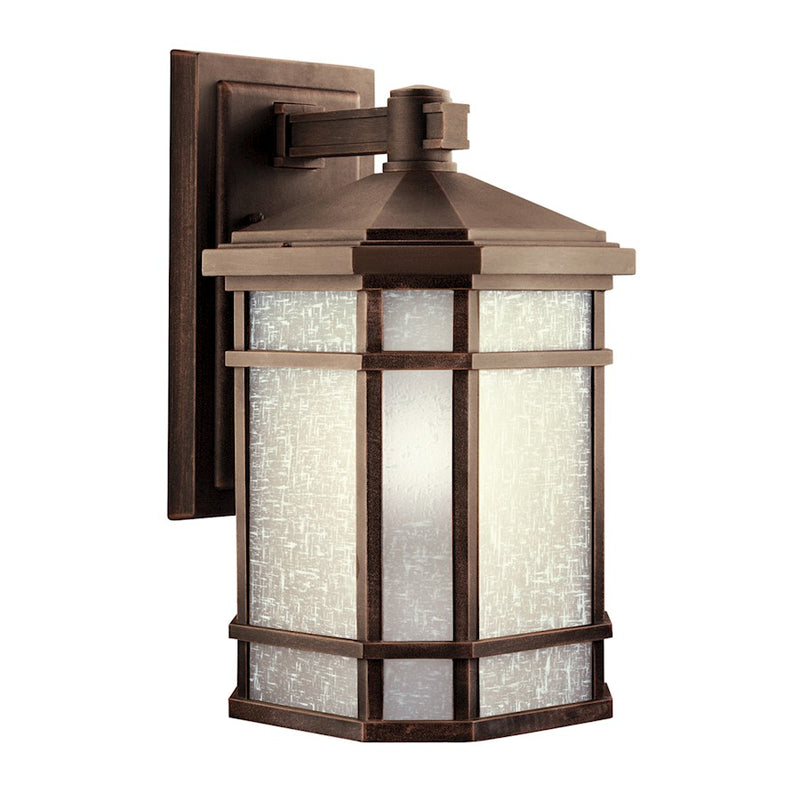 Kichler Cameron 18in 1-Light Outdoor Wall Lantern | Arts & Crafts Prairie Rock and Etched Linen Glass | Covered Patio & Entryway | Model 9720PR