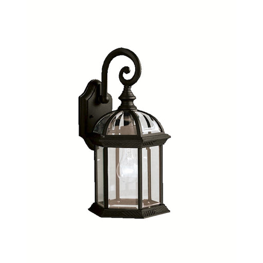 Kichler Barrie 8in 1-Light Outdoor Wall Sconce | Traditional Black Cast Aluminum and Clear Beveled Glass | Covered Patio & Entryway | Model 9735BK