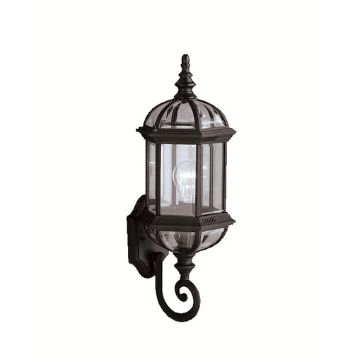 Kichler Barrie 8in 1-Light Outdoor Wall Sconce | Traditional Black Cast Aluminum and Clear Beveled Glass | Entryway & Covered Patio | Model 9736BK