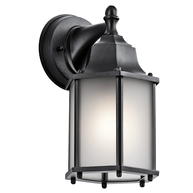 Kichler Chesapeake 6in 1-Light Outdoor Wall Lantern | Traditional Black and Satin Etched Glass | Covered Patio & Entryway Sconce | Model 9774BKS