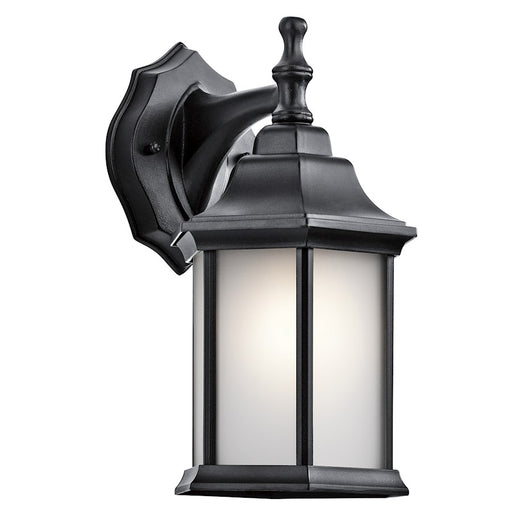 Kichler Chesapeake 12in 1-Light Outdoor Wall Sconce | Traditional Black and Satin Etched Glass | Covered Patio & Entryway | Model 9776BKS