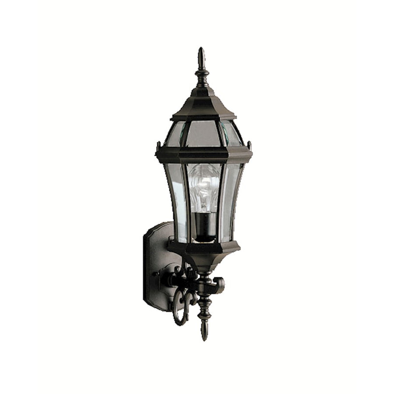 Kichler Townhouse 7in 1-Light Outdoor Wall Sconce | Traditional Black Cast Aluminum and Clear Beveled Glass | Entryway & Covered Patio | Model 9790BK