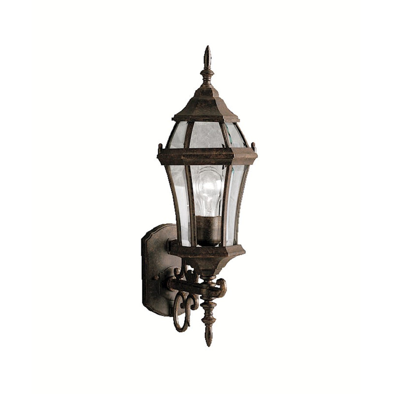 Kichler Townhouse 22in 1-Light Outdoor Wall Sconce | Traditional Tannery Bronze and Clear Beveled Glass | Entryway & Porch | 7 x 22 in | Model 9790TZ