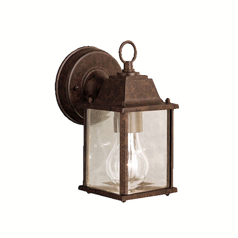 Kichler Barrie 8in 1-Light Outdoor Wall Sconce | Traditional Tannery Bronze and Clear Beveled Glass | Covered Patio & Entryway | Model 9794TZ