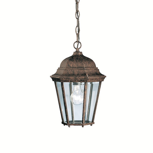 Kichler Madison 9in 1-Light Outdoor Pendant | Traditional Tannery Bronze and Clear Beveled Glass | Covered Patio & Entryway | Model 9805TZ