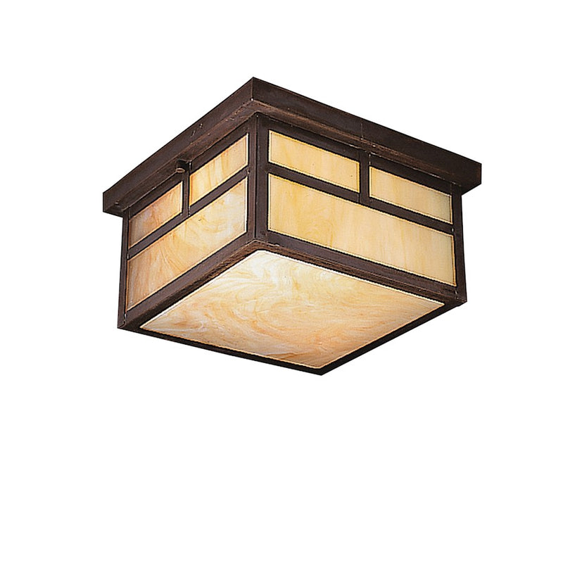 Kichler Alameda 11in 2-Light Outdoor Flush Mount | Arts & Crafts Canyon View and Honey Opalescent Glass | Covered Patio & Entryway | Model 9825CV