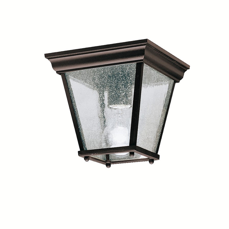 Kichler New Street 7in 1-Light Outdoor Flush Mount | Colonial Black and Clear Seeded Glass | Covered Patio & Entryway | Model 9859BK