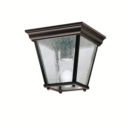 Kichler New Street 7in 1-Light Outdoor Flush Mount | Colonial Black and Clear Seeded Glass | Covered Patio & Entryway | Model 9859BK