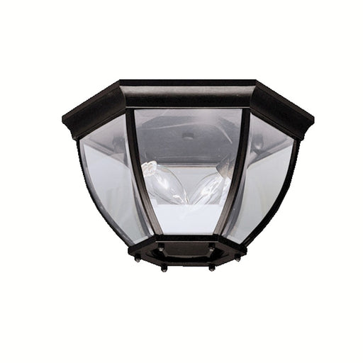 Kichler 12in 2-Light Outdoor Flush Mount | Traditional Black and Clear Beveled Glass | Covered Patio & Entryway | 12 x 7 x 7.5 in | Model 9886BK
