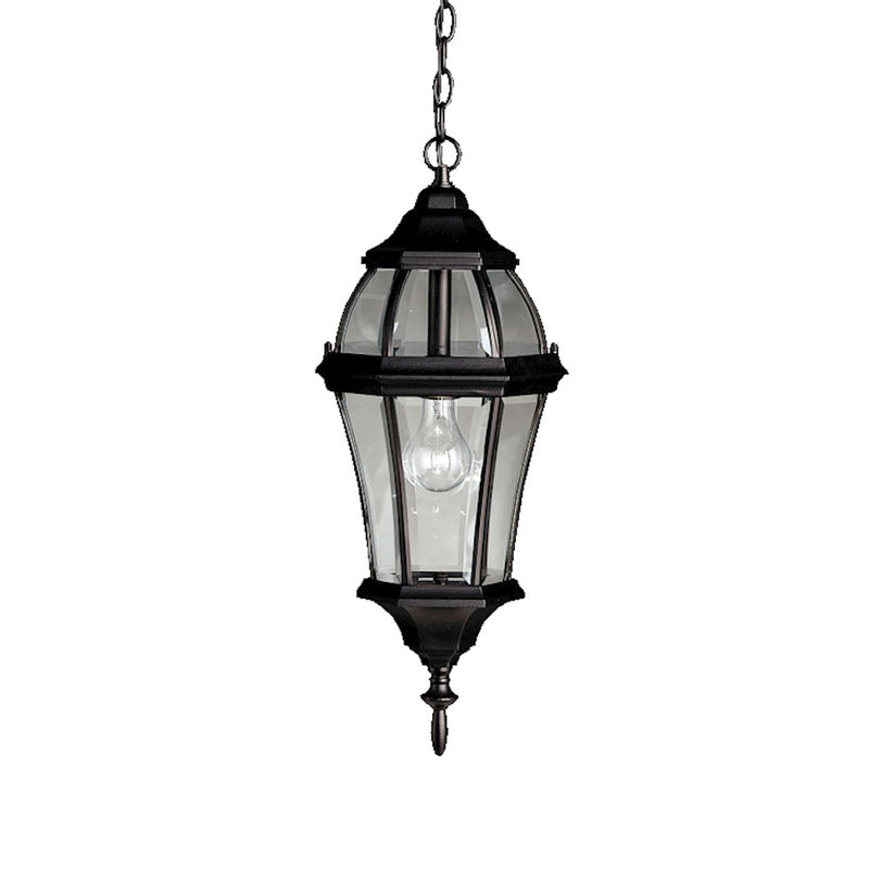 Kichler Townhouse 23in 1-Light Outdoor Pendant | Traditional Black and Clear Beveled Glass | Covered Patios & Entryways | 9.5 x 23.5 in | Model 9892BK
