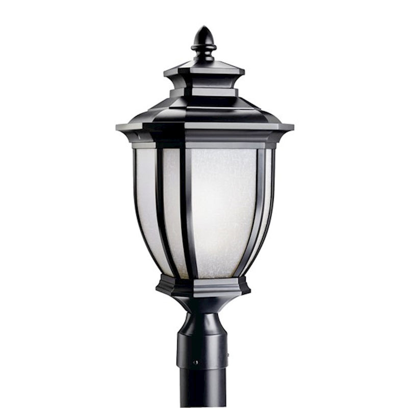 Kichler Salisbury 1-Light Outdoor Post Light | Traditional Black and White Linen Glass | Entryway & Patio | 10 x 22 in | Model 9938BK