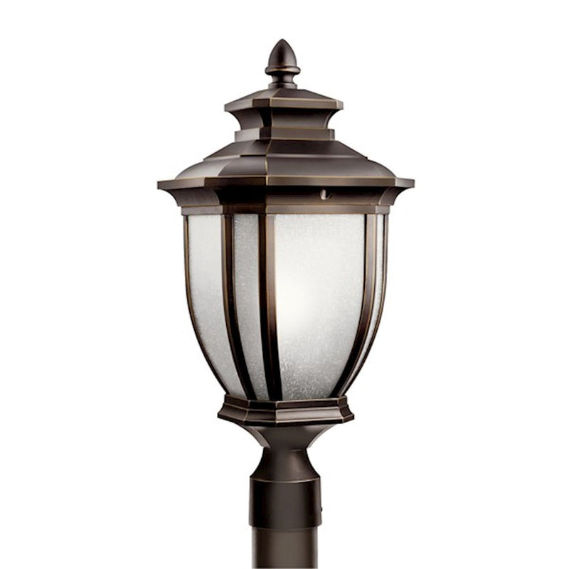 Kichler Salisbury 1-Light Outdoor Post Light | Traditional Black and White Linen Glass | Entryway & Patio | 10 x 22 in | Model 9938BK