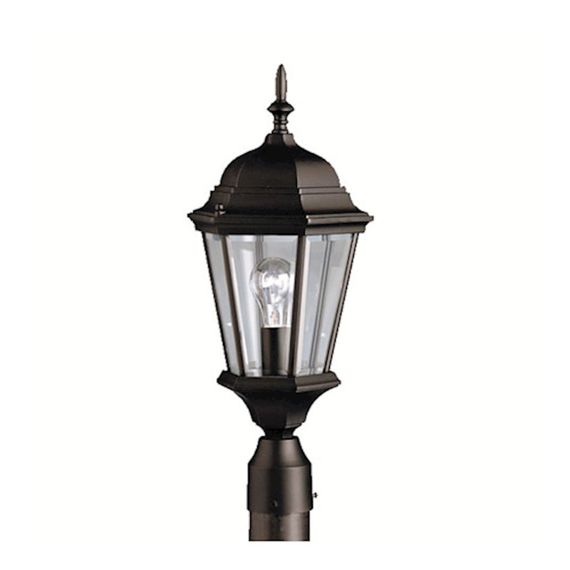 Kichler Madison 9.5in 1-Light Outdoor Post Light | Tannery Bronze and Clear Beveled Glass | Covered Patio & Entryway | 9.5 x 21.75 in | Model 9956TZ