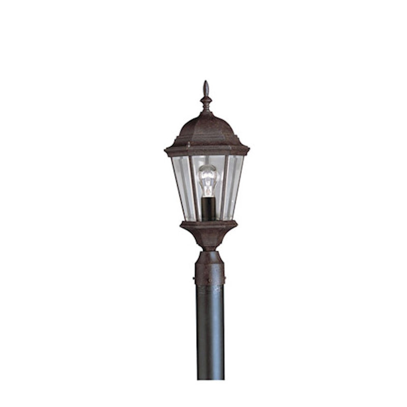 Kichler Madison 9.5in 1-Light Outdoor Post Light | Tannery Bronze and Clear Beveled Glass | Covered Patio & Entryway | 9.5 x 21.75 in | Model 9956TZ