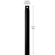 Kichler 18in Single Threaded Ceiling Fan Downrod | Matte Black Steel | Low Ceiling Extension | 18 in L | Model C2604-BK
