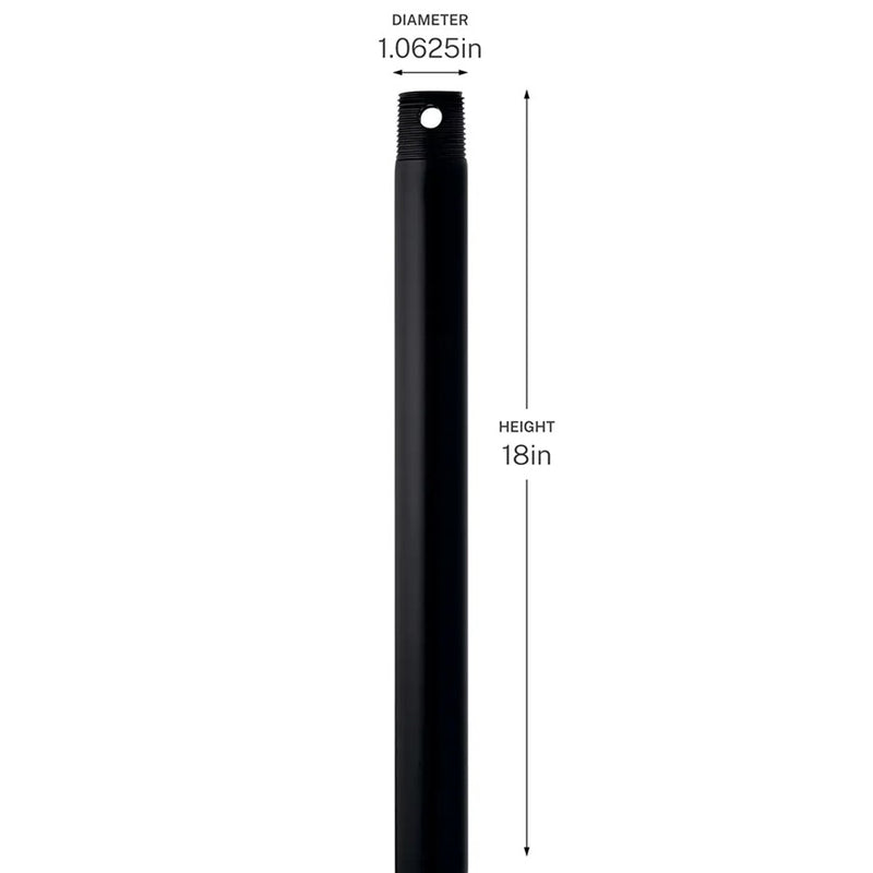 Kichler 18in Single Threaded Ceiling Fan Downrod | Matte Black Steel | Low Ceiling Extension | 18 in L | Model C2604-BK