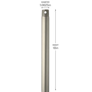 Kichler 18in Single Threaded Ceiling Fan Downrod | Brushed Nickel Steel | Ceiling Fan Accessory | 18 in Length | Model C2604-NI