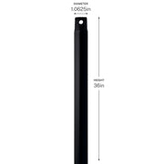Kichler Accessory 36in Single Threaded Ceiling Fan Downrod | Matte Black Steel | Ceiling Fan Extension | 36 in L | Model C2606-BK