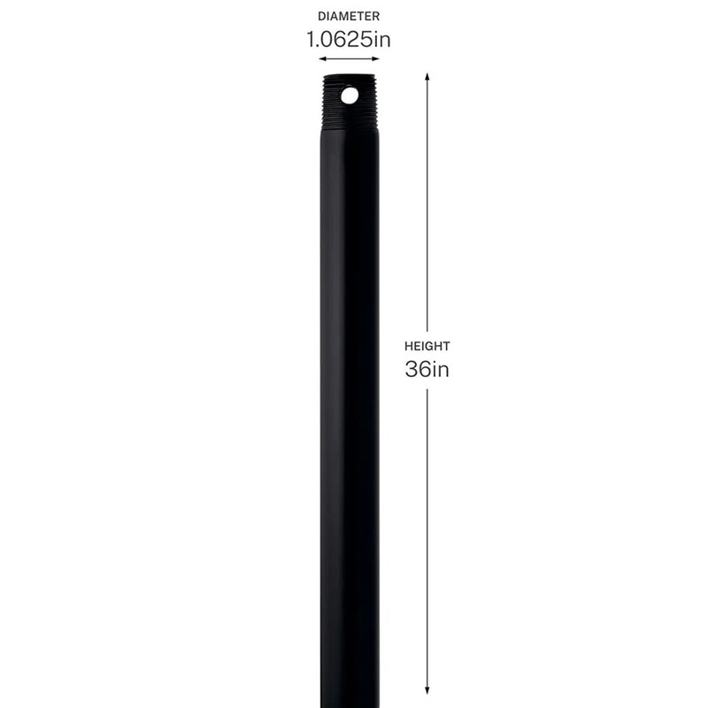 Kichler Accessory 36in Single Threaded Ceiling Fan Downrod | Matte Black Steel | Ceiling Fan Extension | 36 in L | Model C2606-BK