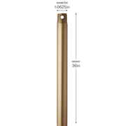 Kichler Accessory 36in Single Threaded Ceiling Fan Downrod | Champagne Bronze Steel | Standard Ceiling Fan Extension | 36 in L | Model C2606-CPZ