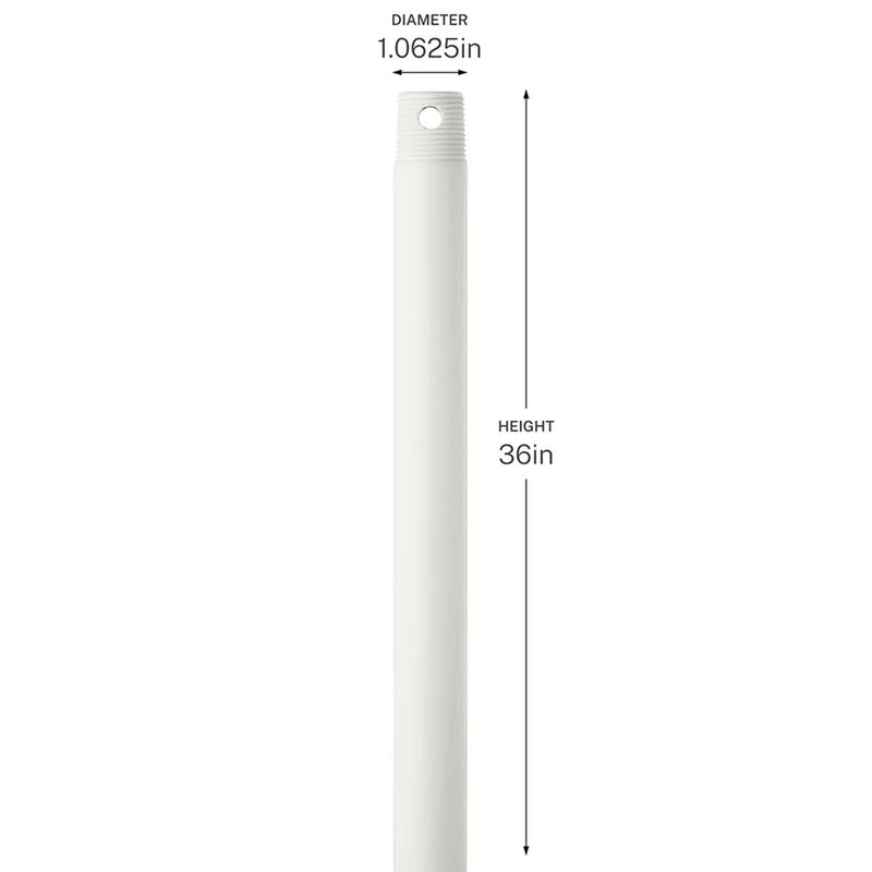 Kichler Accessory 36in Single Threaded Ceiling Fan Downrod | Steel Matte White | Ceiling Fan Extension for High Ceilings | 36 in L | Model C2606-MWH