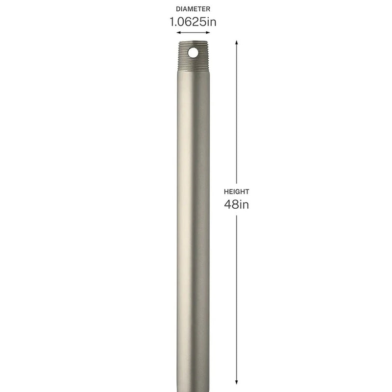 Kichler Accessory 48in Single Threaded Ceiling Fan Downrod | Brushed Nickel Steel | Standard Ceiling Fan Replacement | 48 in L | Model C2607-NI