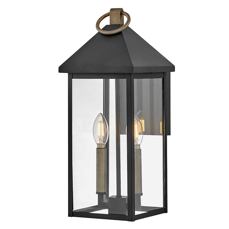 Lark Rhett 2 Light Outdoor Medium Wall Mount, Black/Clear