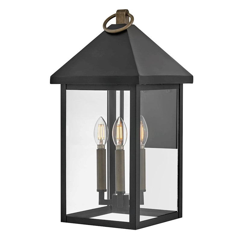 Lark Rhett 3 Light Outdoor Medium Wall Mount, Black/Clear