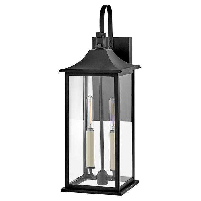 Lark Nolan 2 Light Outdoor Medium Wall Mount Lantern, Black/Clear