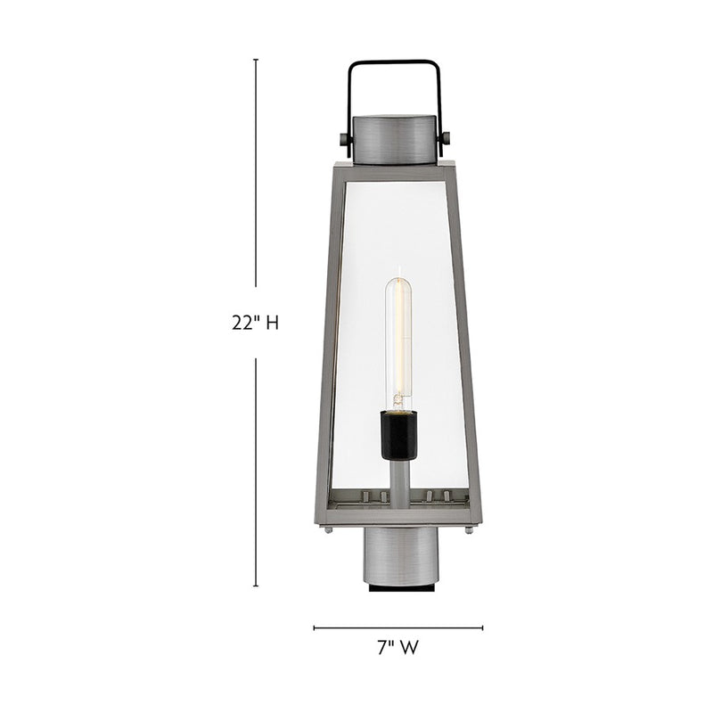 Lark Hugh 22in 1-Light Outdoor Post Lantern | Transitional Antique Brushed Aluminum and Black Clear Glass | Porch & Patio | 7 x 7 x 22 in | Model 82001AL