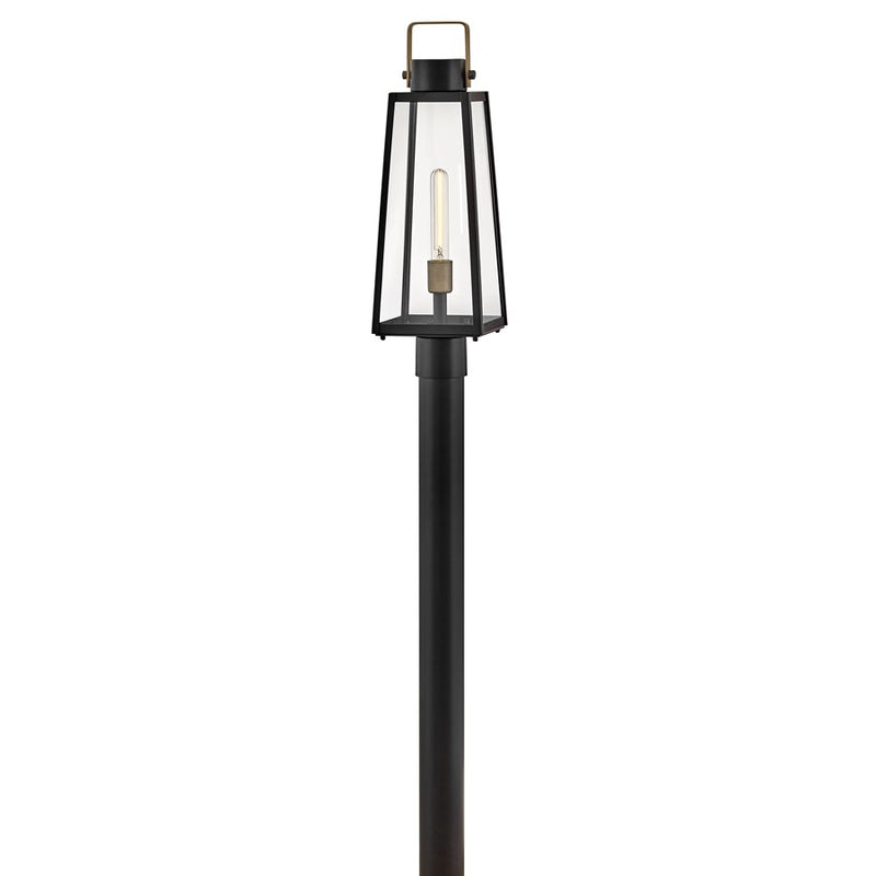Lark Hugh 22in 1-Light Outdoor Post Lantern | Transitional Black Aluminum and Clear Glass | Covered Patio & Entryway | 7 x 7 x 22 in | Model 82001BK