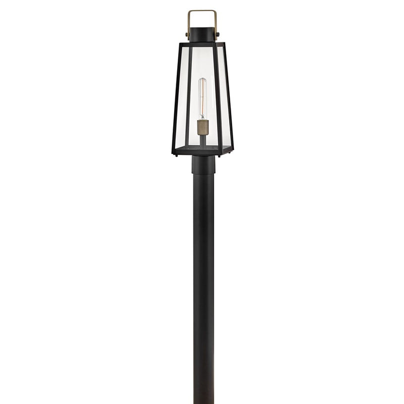 Lark Hugh 22in 1-Light Outdoor Post Lantern | Transitional Black Aluminum and Clear Glass | Covered Patio & Entryway | 7 x 7 x 22 in | Model 82001BK