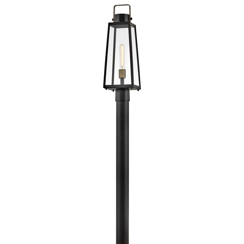 Lark Hugh 22in 1-Light Outdoor Post Lantern | Transitional Black Aluminum and Clear Glass | Covered Patio & Entryway | 7 x 7 x 22 in | Model 82001BK