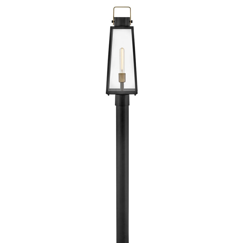 Lark Hugh 22in 1-Light Outdoor Post Lantern | Transitional Black Aluminum and Clear Glass | Covered Patio & Entryway | 7 x 7 x 22 in | Model 82001BK