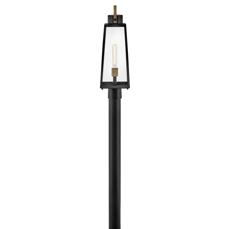 Lark Hugh 1 Light Outdoor Large Post Mount Lantern, Black/Clear