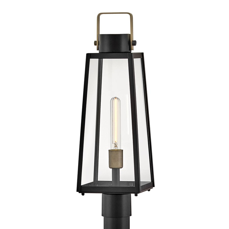 Lark Hugh 1 Light Outdoor Large Post Mount Lantern, Black/Clear