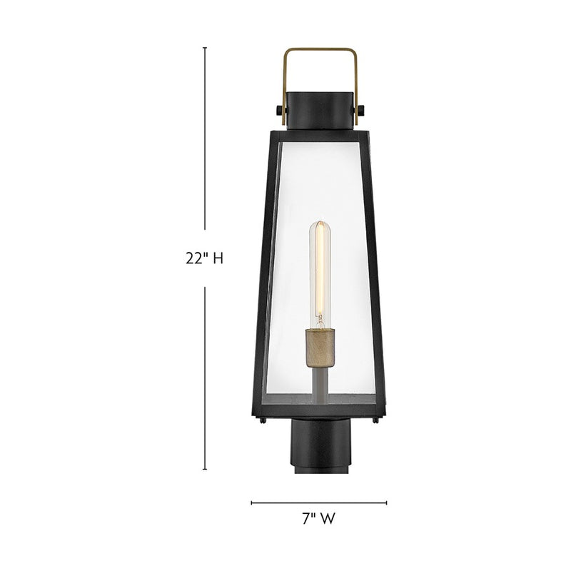 Lark Hugh 22in 1-Light Outdoor Post Lantern | Transitional Black Aluminum and Clear Glass | Covered Patio & Entryway | 7 x 7 x 22 in | Model 82001BK