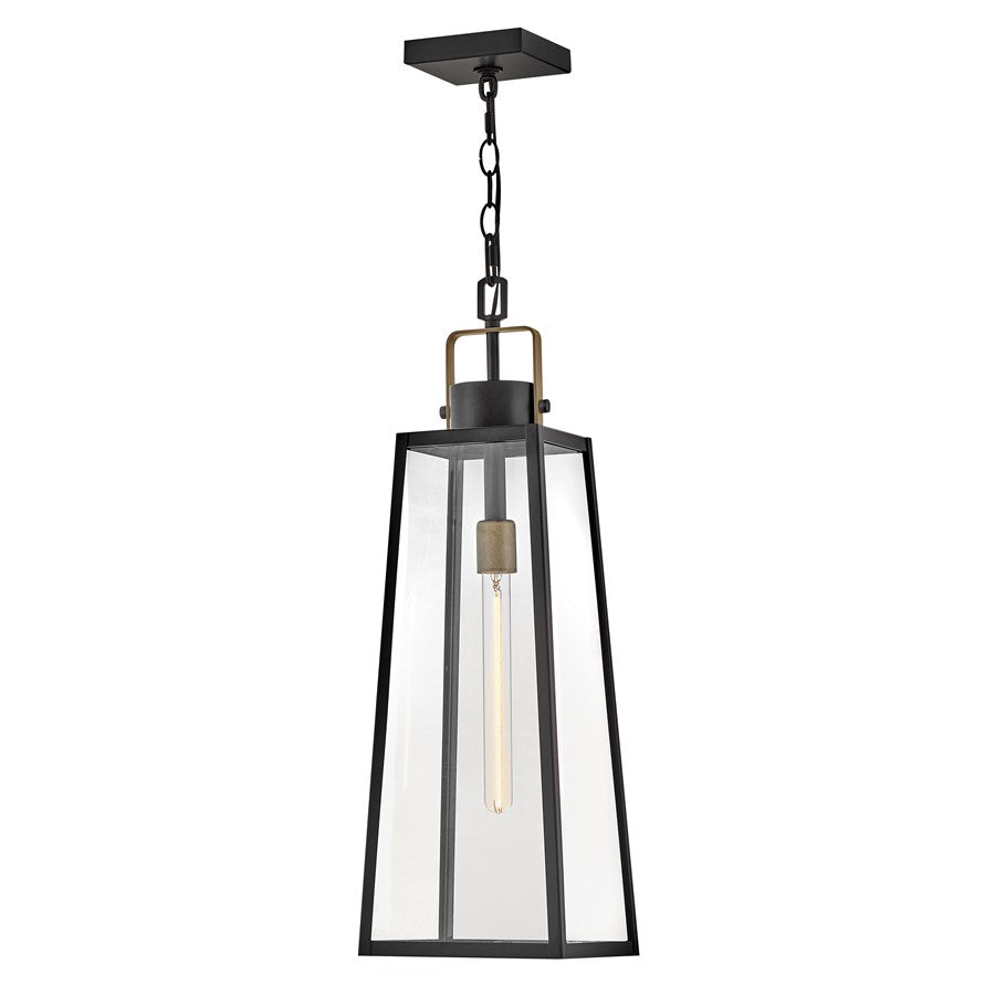 Lark Hugh 1 Light Outdoor Large Hanging Lantern, Black/Clear - 82002BK