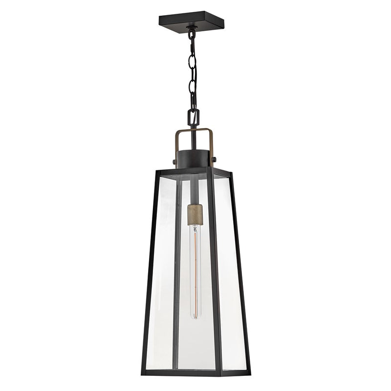 Lark Hugh 1 Light Outdoor Large Hanging Lantern, Black/Clear