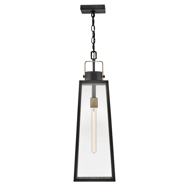 Lark Hugh 27in 1-Light Outdoor Hanging Lantern | Transitional Black Aluminum and Clear Glass | Covered Porch & Patio | 8 x 8 x 27 in | Model 82002BK