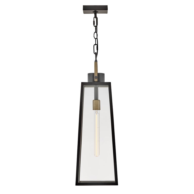 Lark Hugh 27in 1-Light Outdoor Hanging Lantern | Transitional Black Aluminum and Clear Glass | Covered Porch & Patio | 8 x 8 x 27 in | Model 82002BK
