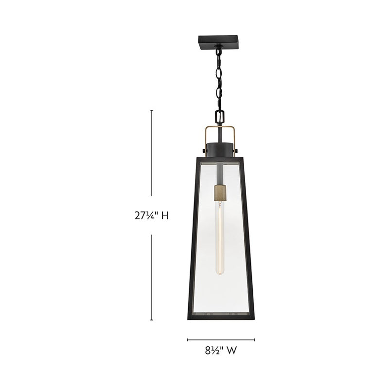 Lark Hugh 27in 1-Light Outdoor Hanging Lantern | Transitional Black Aluminum and Clear Glass | Covered Porch & Patio | 8 x 8 x 27 in | Model 82002BK