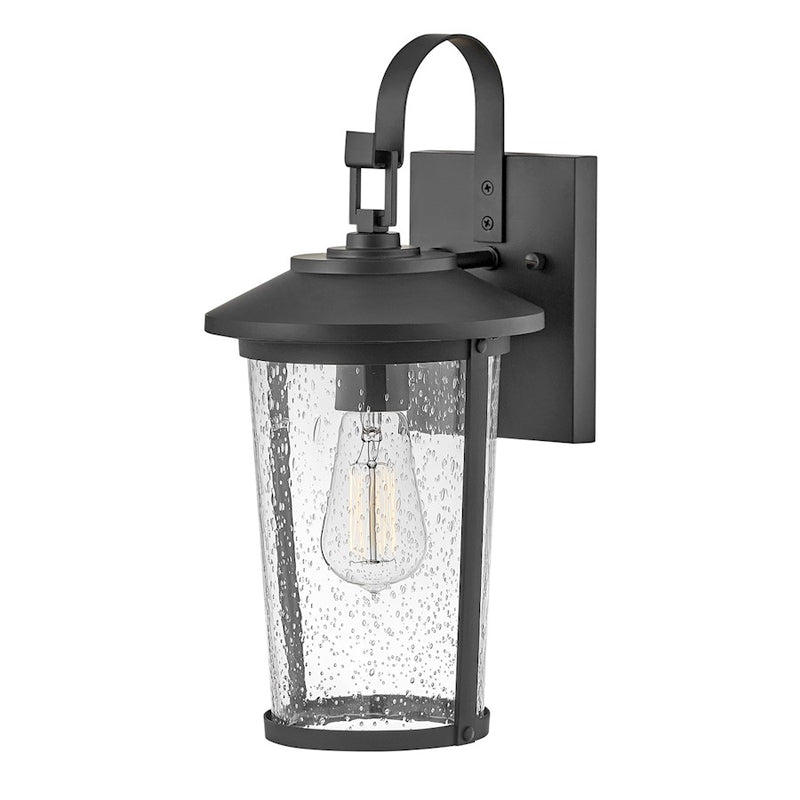 Lark Banks 10in 1-Light Outdoor Wall Sconce | Transitional Black Aluminum and Clear Seedy Glass | Covered Patios & Entryways | 10 x 9 x 19 | Model 82024BK