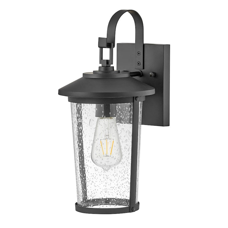 Lark Banks 10in 1-Light Outdoor Wall Sconce | Transitional Black Aluminum and Clear Seedy Glass | Covered Patios & Entryways | 10 x 9 x 19 | Model 82024BK
