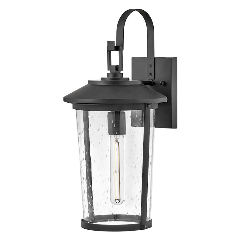 Lark Banks 10in 1-Light Outdoor Wall Sconce | Transitional Black Aluminum and Clear Seedy Glass | Covered Patios & Entryways | 10 x 9 x 19 | Model 82024BK