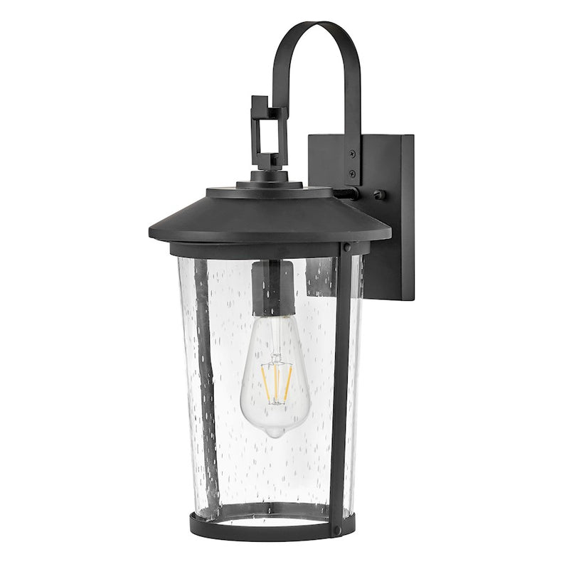 Lark Banks 10in 1-Light Outdoor Wall Sconce | Transitional Black Aluminum and Clear Seedy Glass | Covered Patios & Entryways | 10 x 9 x 19 | Model 82024BK