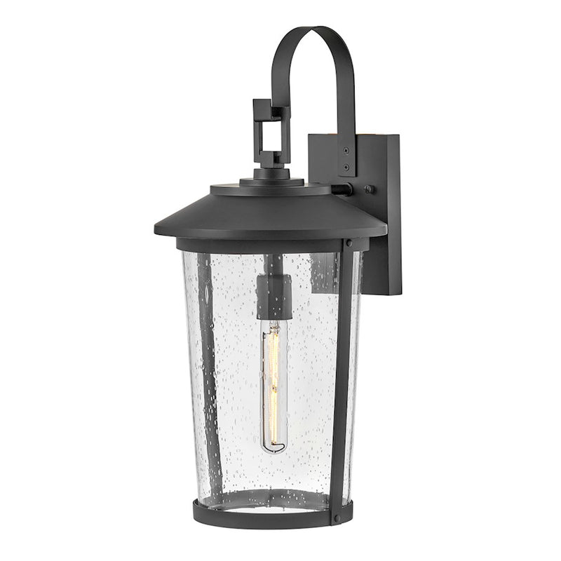 Lark Banks 10in 1-Light Outdoor Wall Sconce | Transitional Black Aluminum and Clear Seedy Glass | Covered Patios & Entryways | 10 x 9 x 19 | Model 82024BK