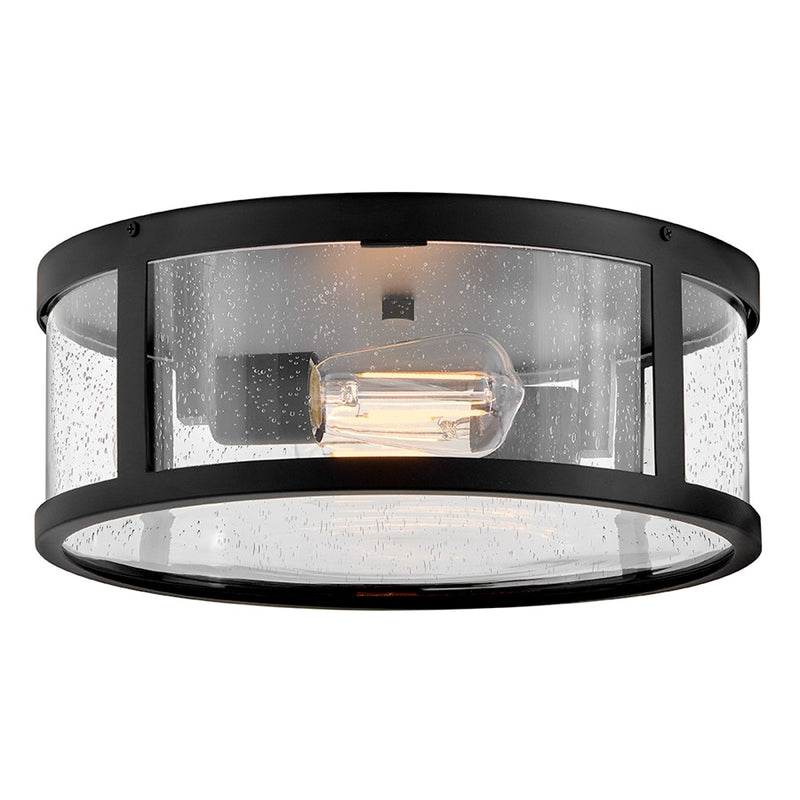 Lark Alfie 14in 2-Light Outdoor Flush Mount | Transitional Black Aluminum and Clear Seedy Glass | Covered Patios & Entryways | 14 x 14 x 5 | Model 82053BK